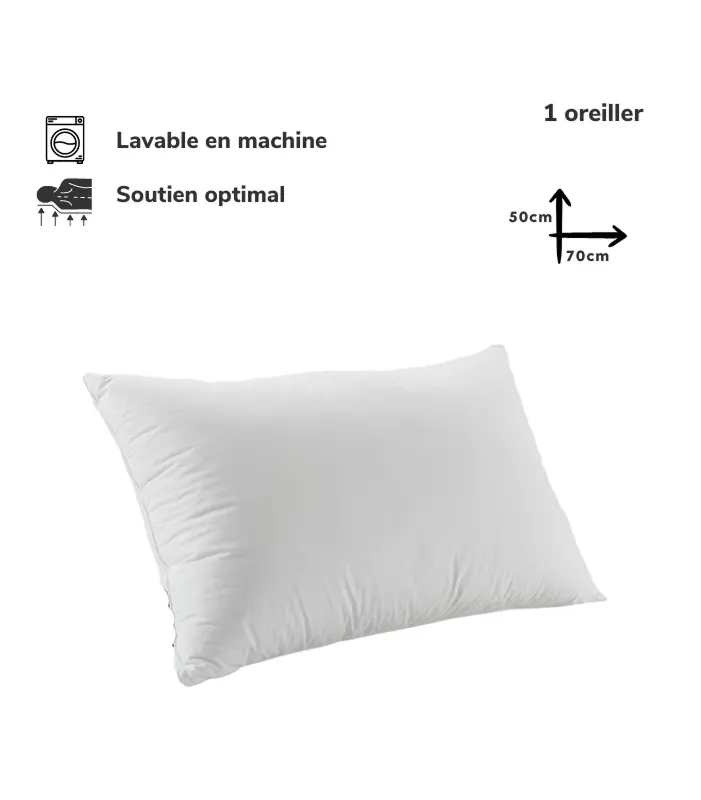 1 Oreiller Orthopédique Top Qualité Lavable 70x50cm