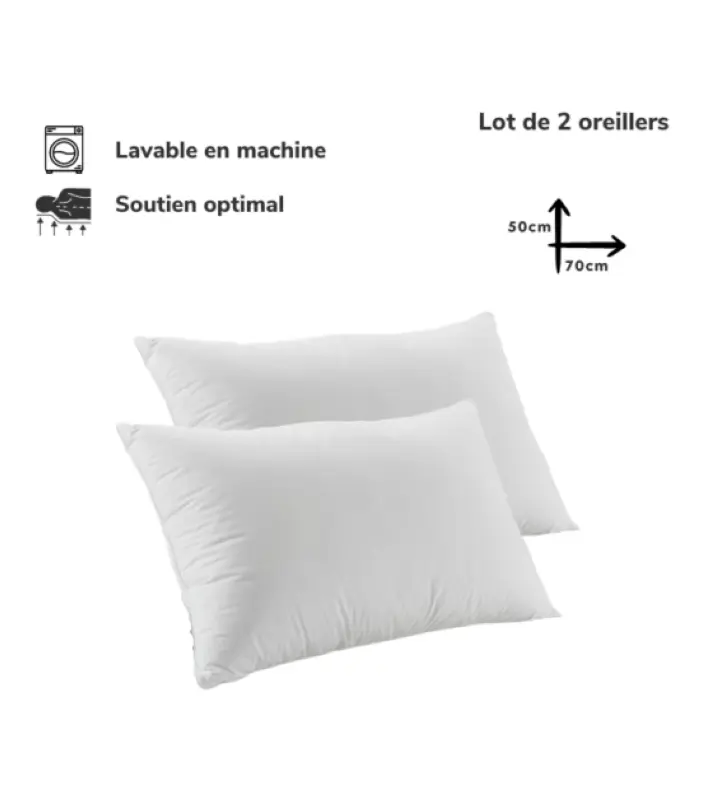 2 Oreiller Orthopédique Top Qualité Lavable 70x50cm