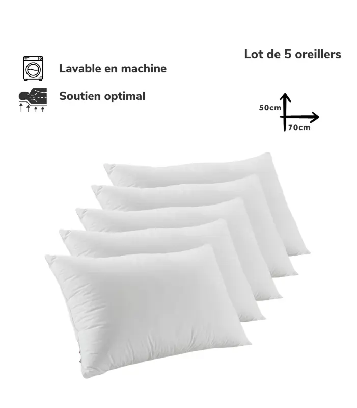 5 Oreiller Orthopédique Top Qualité Lavable 70x50cm