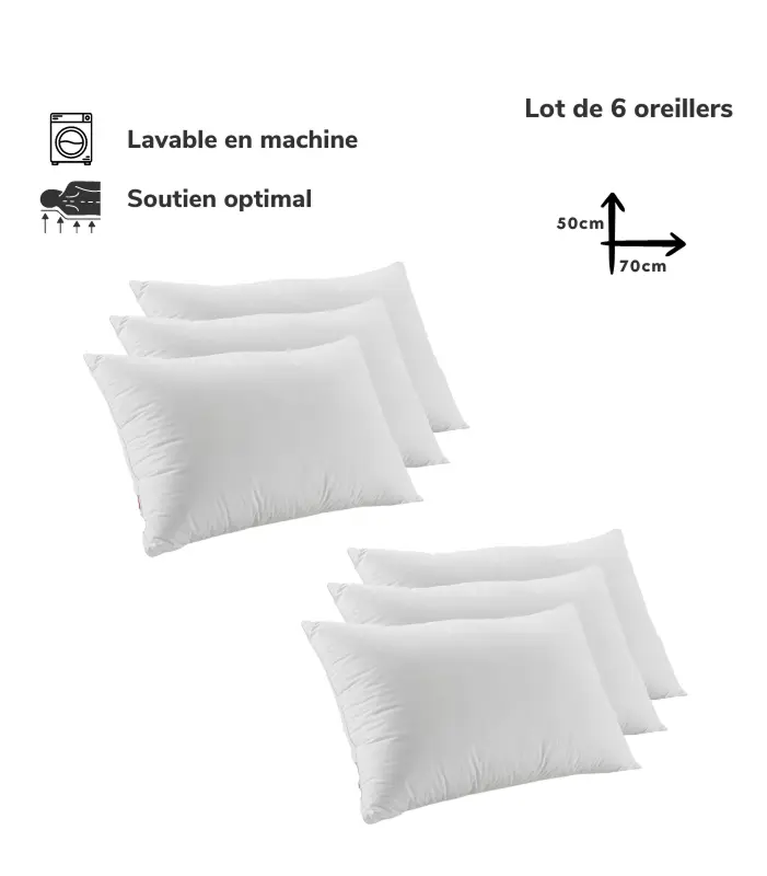 6 Oreiller Orthopédique Top Qualité Lavable 70x50cm